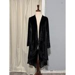 90s Black Velvet Duster Goth Cardigan Waterfall Sheer Hem Open Front Women S Photo 5