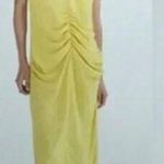 ZARA NWOT   Center Ruched Detail V-Neck Wide Straps Yellow Midi Dress Photo 1