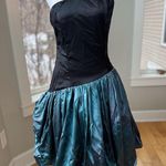 Vintage 80’s Black Teal Satin One Shoulder Prom Dress Sz Small Blue Photo 12