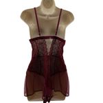 DKNY  Mixed Cases Lace & Mesh Romper Crimson Womens Large Teddy Lingerie Photo 7