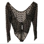 Victoria's Secret Large Black Floral Netted Thong Bodysuit Goth Long Sleeve NEW Photo 3