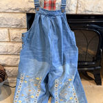 Yesno  Embroidered Denim Capri Length Overalls with Plaid Straps XL Photo 0