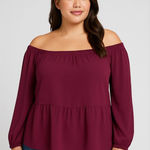 Adyson Parker  Off the Shoulder Top Size 2X Flowy Long Elastic Sleeves Magenta Photo 0