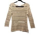 By Design Crochet Top Knit Open Weave Boho Top Beige Medium Sweater Tan Photo 1