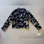 Chico's  Black Silk Blazer with White Stitched flowers size 0 open Photo 3