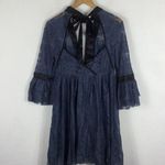 Free People NWT  Gilded Lace Victorian Dusty Blue Bow Tunic Mini Dress Small Photo 13
