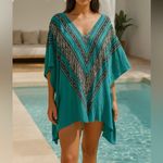 Vix Paula Hermanny Oversized V-Neck Swim Cover Up in Teal Photo 8
