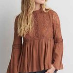 American Eagle Brown Lace Peplum And Bell Sleeve Top Photo 0