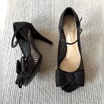 Lulu Townsend  Black Mesh Bow Pointed Toe Ankle Strap High Heels Sz 8 Photo 1
