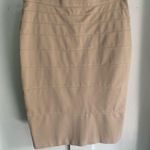 Thalian Taupe Tan Pencil Skirt Ribbed Bandage Size 10 Stretch Kick Pleat Vent Photo 0