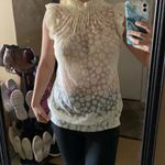 The Limited Off white sheer polka dot ruffled & pleated blouse Photo 6