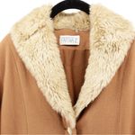Y2K Farina 2 Penny Lane Faux Fur Trim Trench Coat Old Money Mob Wife M/L Tan Size M Photo 2