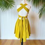 MIOU MUSE Mustard Yellow Linen Blend Crisscross Open Back Dress – Size M Size M Photo 4