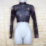 Motel Crop Top Womens XXS Black Lara Mesh Cherub Angels Print Mock Neck LS 90s Photo 5