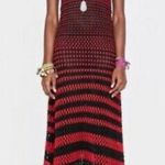 ZARA   Studio Red Black Linen Maxi Long Knit Crochet Dress Sz M Photo 4