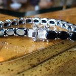 Natural Black Jade Sterling Silver Tennis Bracelet Photo 2