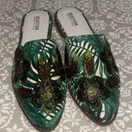 Kenneth Cole Reaction Green Floral Embellished Mules Size 11 Photo 0
