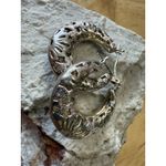 Sterling Silver 1 " Etched Filigreeā Pierced Wire Hollow Hoops Earrings EUC Photo 1