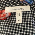 Maurice's Black Checkered Wrap Top Medium Floral Ruffle Peplum Puff Sleeve Photo 5