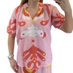 SHERIDAN FRENCH Dana Shirt Pink Short Sleeve V Neck Linen Size XS Photo 0