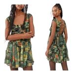 Urban Outfitters  Justine Printed Lace-up Mini Dress In Neutral Multi Photo 1