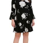 Karen Kane Black Floral Bell Sleeve V Neck Flared Dress Womens XL Photo 0