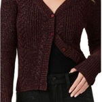 Paige NEW Nanari Metallic Cable Knit V-Neck Cardigan in Burgundy Sparkle Photo 0