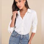 NWOT Lulus Upscale Composure White Long Sleeve Pearl Trim Button Photo 0