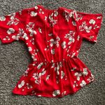 Sienna Sky Red Floral Tie-Waist Blouse Photo 3
