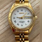 Geneve Vintage Ladies Watch White Dial Day Date Windows Gold Photo 2