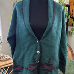 Coldwater Creek Vintage 90s  Green Wool Equestrian Aztec Cardigan Sweater Photo 0