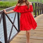 Francesca's Red Lace Off The Shoulder Dress Photo 1
