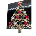 Vintage Lauren Spencer Genuine Crystal Pin Brooch Gold Tone Red Green Clear New Photo 3