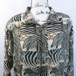 Pat P Brown Zebra Safari Bomber Jacket Novelty Animal Print Bold Sz L Size L Photo 2