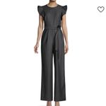 Calvin Klein  Chambray Denim Ruffle Sleeve Belt‎ Wide Leg Crop Jumpsuit Pockets 6 Photo 2