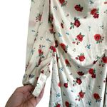 We Wore What  Dress 6 White Red Long Sleeve Roses Floral Puff Sleeve Cowl Photo 5