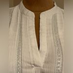 No Tag White Sheer Lace Pleated Sleeveless V Neck Blouse Sz L. Size L Photo 5