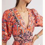 Anthropologie Floral Maxi Red Motif Bohemian Orange Patterned Dress Sz 2P Photo 2