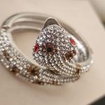 Vintage Silver Crystal Cobra Snake Hinge / Clamper Bracelet Photo 4
