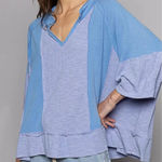 POL  Clothing Blue Waffle Knit V Neck Pullover Top Size L FKT1058B Photo 0