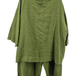 Bryn Walker Linen Set Tunic Top Pants Green Oversized Crop Wide Leg Pants Large Photo 0