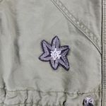 CAbi Bird Utility Jacket Women’s XXS Green Linen Sequin Appliqué Military Parka Photo 4