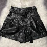 BLUIVY. Faux Leather Shorts High Waisted Belted Wide Leg Flared with Pockets color black Size M Photo 4