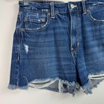 American Eagle  Tom Girl Denim Jean Shorts Sz 6 Dark Wash Distressed Raw Hem Photo 3