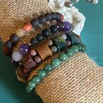 4 Piece Collection Amethyst Jasper Agate Multi Gemstone Bead Stretch Bracelets Brown Photo 8