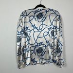 Oscar de la Renta VTG Expressions Woman's Sz 10 White & Blue Rope Satin Blouse Photo 6