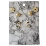 Gold Tone & Pearl Stud Earrings Set Of 3 On Marble Card White Photo 0