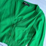 YEMAK Women's Cropped 3/4 Sleeve Cardigan Sweater Bright Green S Photo 2