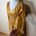 Outerknown  Womens Midi Dress Mustard Yellow Floral Smocked Waist Boho Tiered MED Photo 4