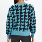 Loft ANN TAYLOR Petites Houndstooth Sweater Teal Blue Black Drop Shoulder PETITE Photo 3